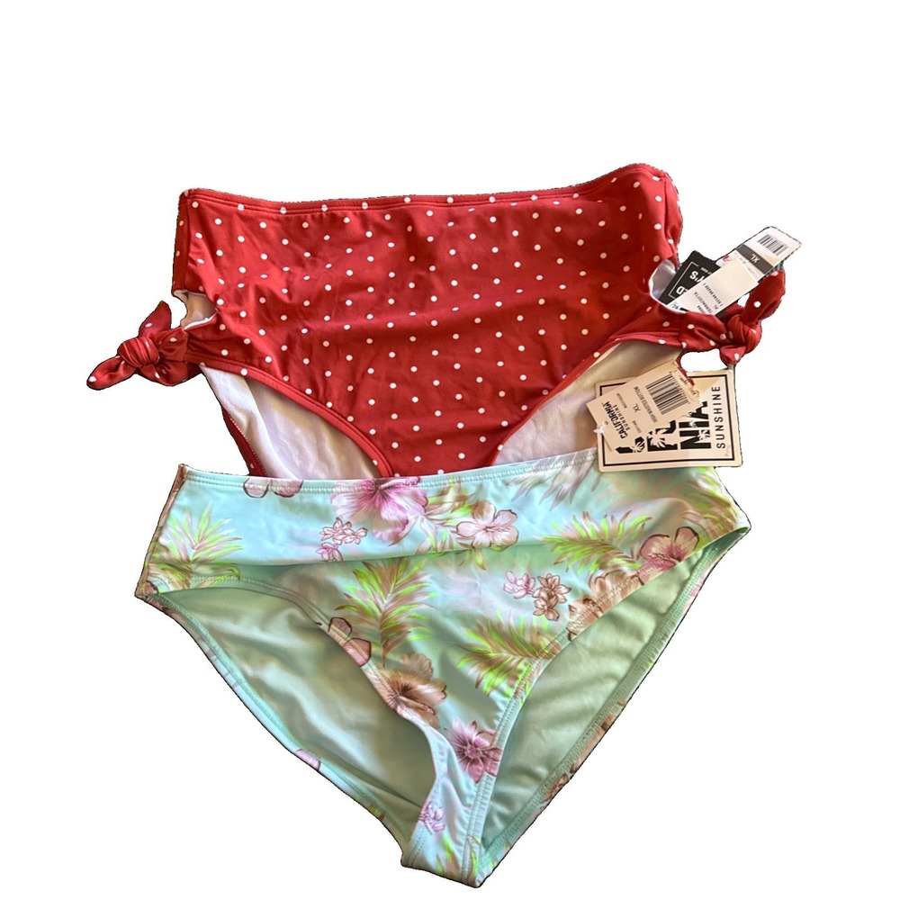 2 Bikini XL  Sundazed Women's TERRACOTTA Cutout Side Tie Bottoms Tropical Swim